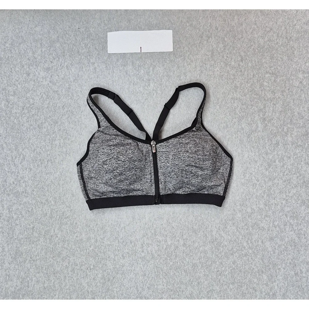 Victoria Sport Women Sports Bra 36C Gray Wireless Mesh Front Closure